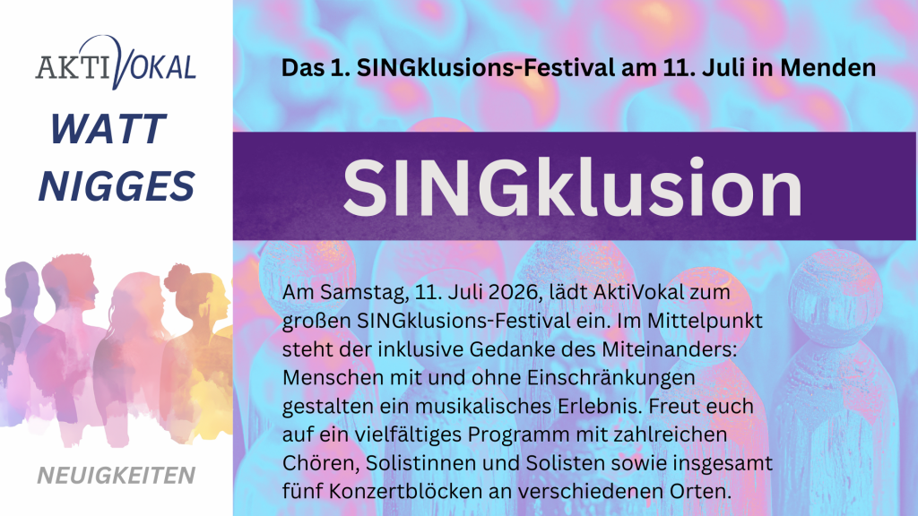 Grafik von Figuren, die auf das SINGklusions Festival aufmerksam machen